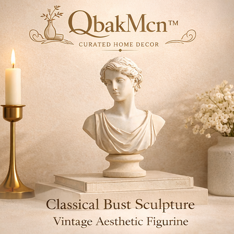 QbakMcn™ Classical Bust Sculpture – Vintage Aesthetic Resin Art Figurine