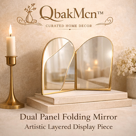 QbakMcn™ Dual Panel Folding Mirror Decor – Artistic Layered Display Piece