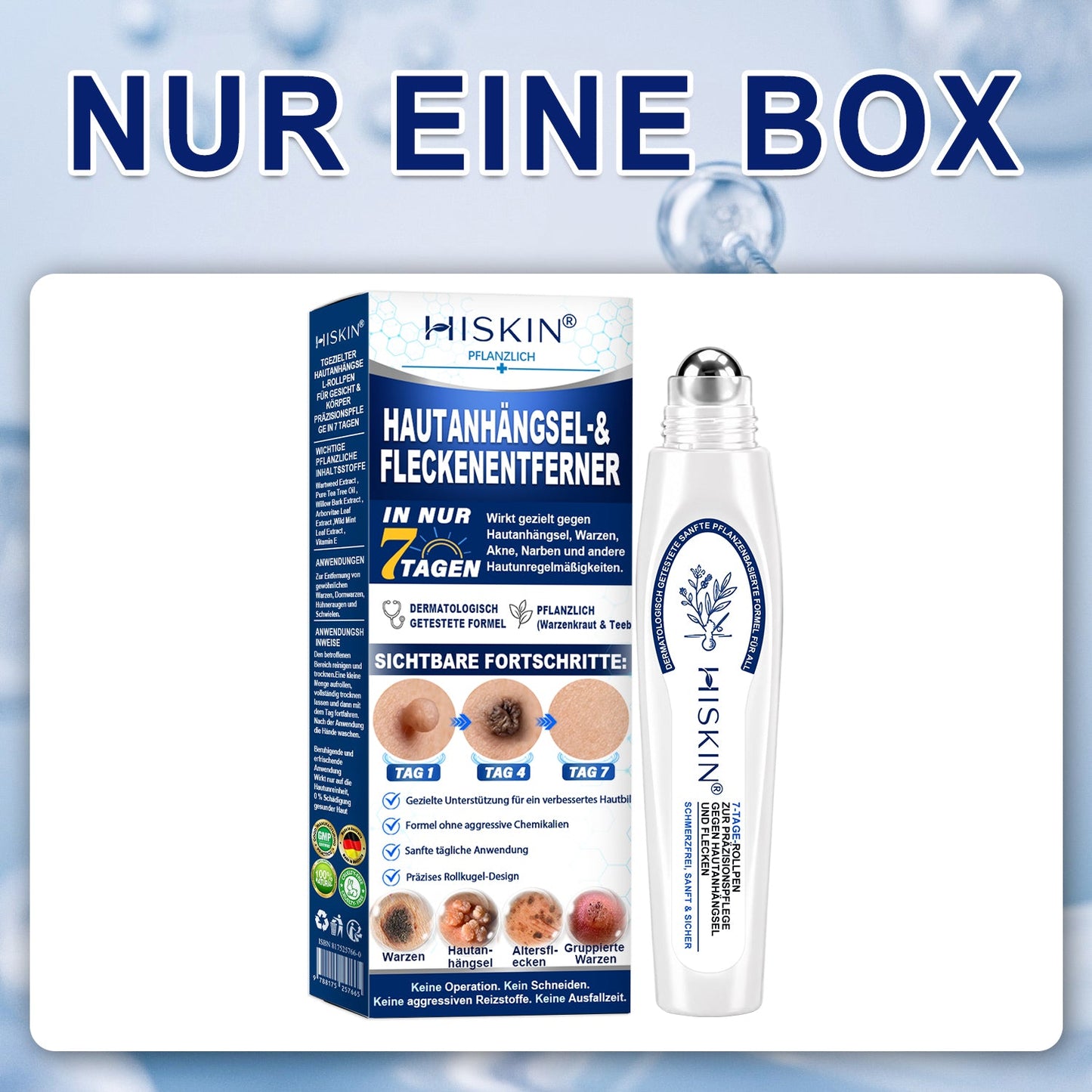 HISKIN® 🧑‍⚕️ 7-Tage- Hautanhängsel- & Fleckenentferner – Fortschrittlicher Roll-on-Stift zur schmerzfreien und narbenfreien Entfernung von Hautunreinheiten